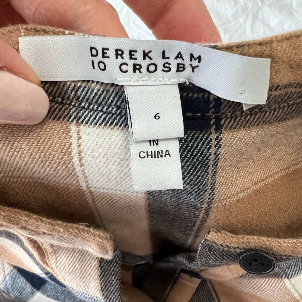 Derek Lam 10 Crosby Denim Mock Tie Waist Dress | Camel 100% Cotton Plaid SZ 6. - Picture 7 of 10